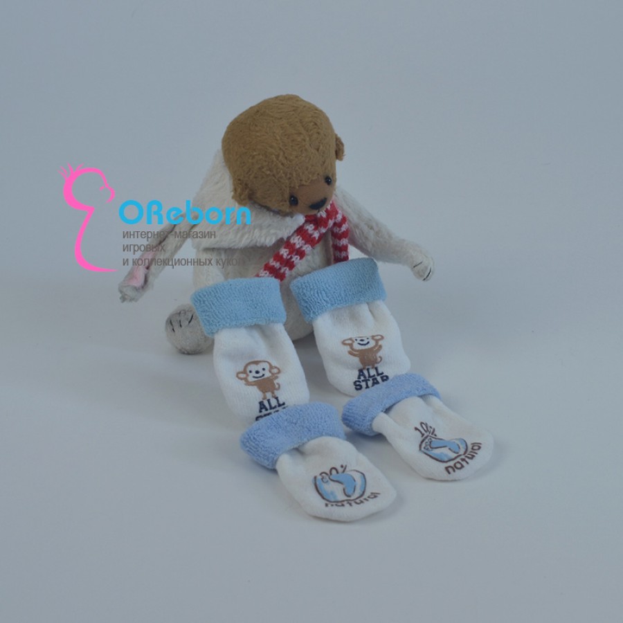 Махровые голубые носочки для куклы реборн, новорождённого